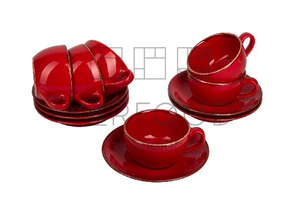 Porland Набор чайных пар 250 мл Сизонс (12 предметов), красный
