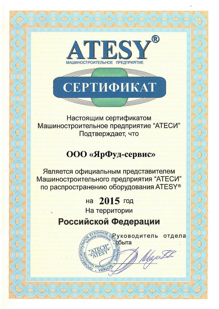 Сертификат ATESY 2015