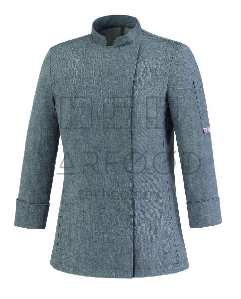 Куртка поварская женская на кнопках, длинный рукав, ассиметричная застежка, воротник-стойка, 65% полиэстер, 35% хлопок, серая, размер M (46-48)